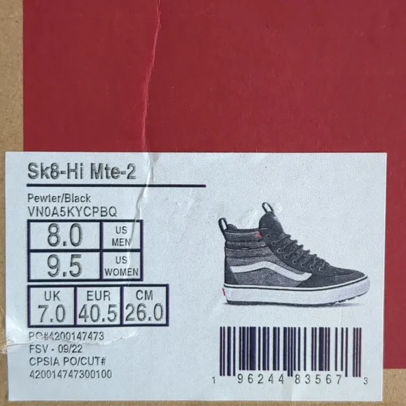 Vans Sk8-Hi Suede Mte-2 Hydroguard 360 Prima Loft Boot Mens 8 Women's 9.5 Nwt❤️ - Picture 7 of 10